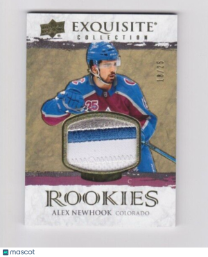 Alex Newhook 2021-22 Exquisite Collection Rookie Patch Gold 18/25 Jersey #'d front