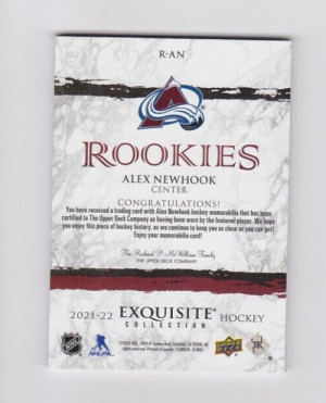 Alex Newhook 2021-22 Exquisite Collection Rookie Patch Gold 18/25 Jersey #'d back