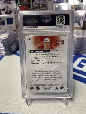2022 Upper Deck Juraj Slafkovsky Young Gun PSA 9 back