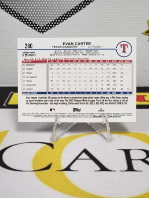 2024 Topps Evan Carter Team Logo Color Match Parallel SSP Case Hit Rookie RC 280 back