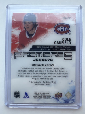 Cole Caufield Premieres Jerseys Upperdeck Ice back