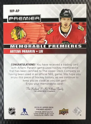 2019-20 Upper Deck Premier - Memorable Premieres Jersey #MP-AP Artemi Panarin back