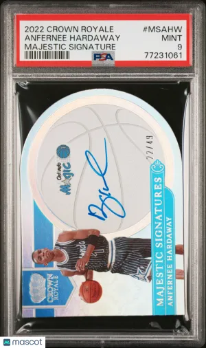 2022 Panini Crown Royale Majestic Signatures Anfernee Hardaway #MSAHW On Card PSA 9 Orlando Magic front