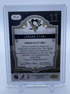 Jordan Staal 2008-09 OPC Premier Penmanship Auto /100 Penguins back