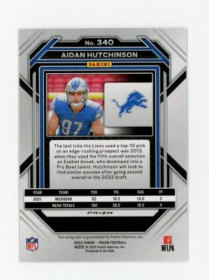 2022 Panini Prizm AIDAN HUTCHINSON Rookie Card RC AUTO AUTOGRAPH SILVER #340 SP back
