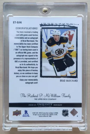 Brad Marchand 2020-21 The Cup Exquisite Auto Patch /25 back
