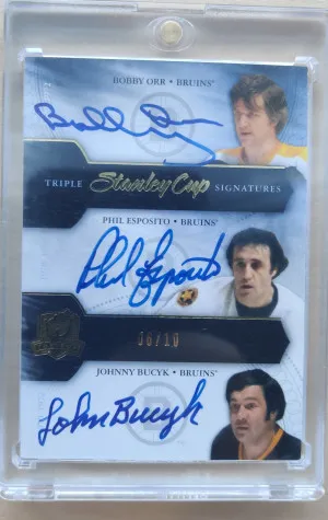 Bobby Orr / Phil Esposito/ John Bucyk 2011-12 The Cup Enshrinements Trios auto /10 front