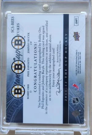 Bobby Orr / Phil Esposito/ John Bucyk 2011-12 The Cup Enshrinements Trios auto /10 back