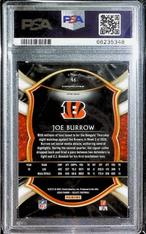 Joe Burrow 2020 Panini Select Concourse Silver Prizm Rookie RC #46 PSA 10 GEM MT back