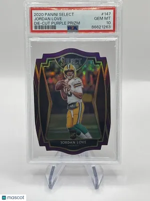 2020 NFL Panini Select Jordan Love Rookie Die-Cut Purple Prizm #147 PSA 10 😮‍💨 front