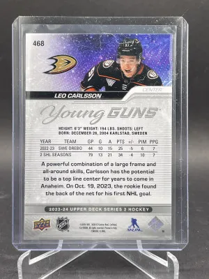 2023-24 Upper Deck Series 2 #468 Leo Carlsson Young Guns RC back