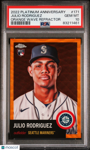 Julio Rodriguez #171 Orange Wave Refractor PSA front