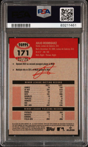 Julio Rodriguez #171 Orange Wave Refractor PSA back