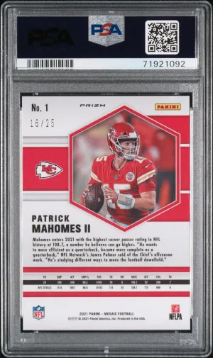 2021 Panini Mosaic Patrick Mahomes II #1 /25 PSA 10 back