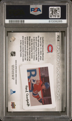Cole Caufield 2022-23 Upper Deck Series 2 Instant Impressions - Nickname PSA 10 back