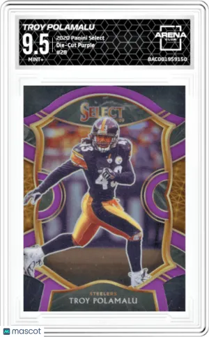 Troy Polamalu #28 2020 Panini Select Die-Cut Purple Prizm Steelers Graded AC 9.5 front