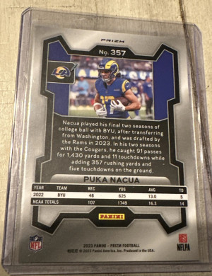 2023 Prizm Puka Nacua Rookie Orange Disco Prizm Panini Prizm back