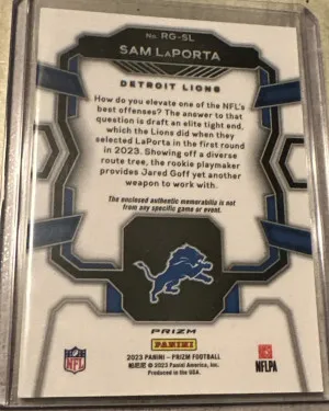 2023 SAM LAPORTA PANINI PRIZM RC ROOKIE GEAR JERSEY RELIC SILVER!! back