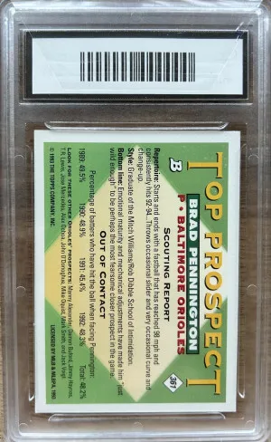 1992 bowman brad pennington foil rookie back