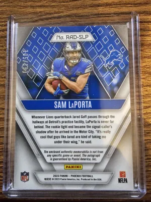 2023 PANINI PHOENIX SP RC AUTO! SAM LAPORTA DUAL JERSEY AUTO #105/199!! LIONS! back