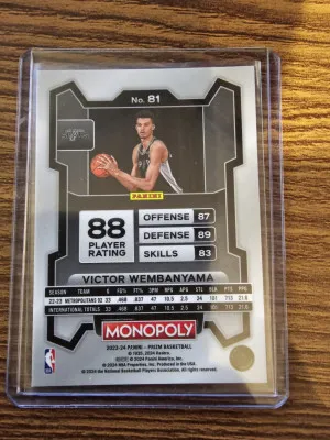 2023-24 Monopoly Prizm VICTOR WEMBANYAMA Rookie Card RC Base Spurs #81 Wemby NBA back