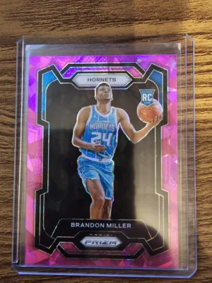 BRANDON MILLER 2023-24 Panini Prizm PINK CRACKED ICE ROOKIE SP RC #152-HORNETS front