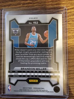 BRANDON MILLER 2023-24 Panini Prizm PINK CRACKED ICE ROOKIE SP RC #152-HORNETS back