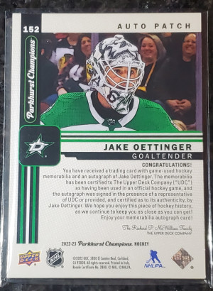 Jake Oettinger Parkhurst auto patch back