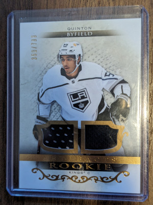 Quinton Byfield rookie dual jersey artifacts front