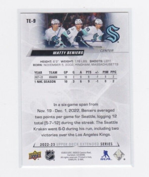 Matty Beniers 2022-23 Upper Deck Extended Series - Triple Exposure - Achievement back