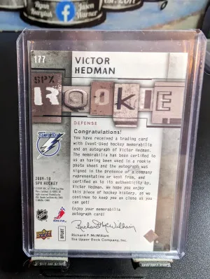 2009-10 SPX Rookie Auto Jersey /499 Victor Hedman back