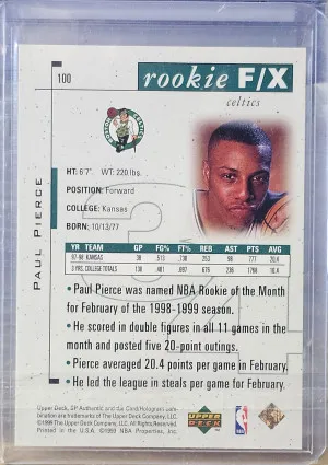 1998-99 Upper Deck Sp Authentic Basketball Rookie F/X 0948/3500 Paul Pierce #100 back