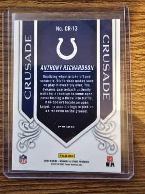 2023 Rookies & Stars Anthony Richardson RC Red Lazer Crusade Prizm #CR-13 Colts back