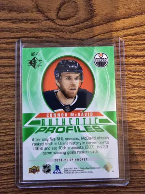 2020-21 SP HOCKEY UD AUTHENTIC PROFILES GREEN SP AP-1 CONNOR MCDAVID OILERS 16/25 back