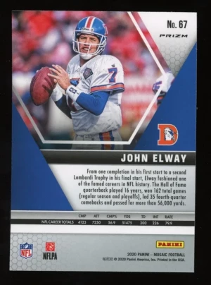 2020 Panini Mosaic JOHN ELWAY SILVER NO HUDDLE PRIZM REFRACTOR 67 Denver Broncos back