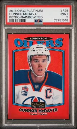 2016 OPC Platinum Connor McDavid Red Retro Rainbow /15 PSA 9 POP 2 front