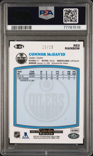 2016 OPC Platinum Connor McDavid Red Retro Rainbow /15 PSA 9 POP 2 back