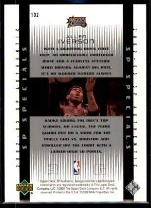 Allen Iverson 2002-03 SP Authentic SP Specials 0691/2000 #102 Philadelphia 76ers back