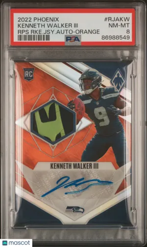 2022 Panini Phoenix RPS Rookie Jersey Autograph Kenneth Walker III #RJAKW PSA 8 front