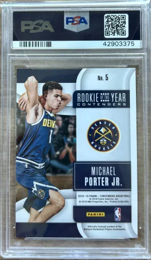2018-19 Contenders MICHAEL PORTER JR Rookie RC DAZZLE #5 Denver Nuggets - PSA 10 back