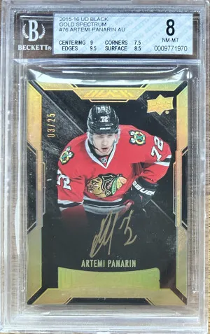 2015-16 Black Artemi Panarin Gold Ink Rookie Auto /25 BGS 8 Auto 9 front