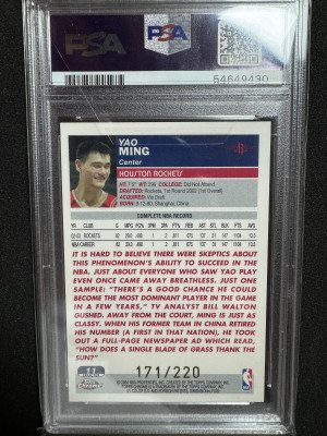 Yao Ming 2003 Topps Chrome Xfractor /220 PSA 9 back
