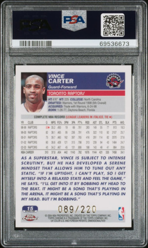 2003 Topps chrome Xfractor Vince  Carter /220 PSA 9 back
