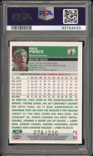 Paul Pierce 2003 Topps Chrome Xfractor /220 PSA 9 POP 8 back