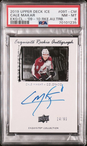 Cale Makar Exquisite Auto 1/ 99 Rookie Auto POP 4 front