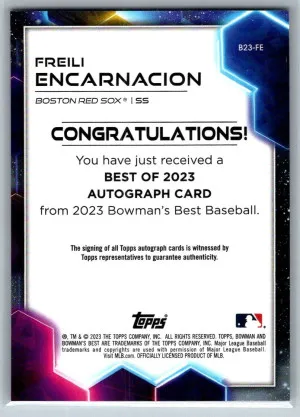 Freili Encarnacion 2023 Bowmans Best Gold Refractor RC Autograph Rookie Auto back