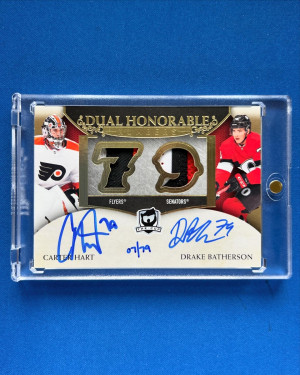 2018-19 The Cup Dual Honorable Numbers - Drake Batherson & Carter Hart Rookie Auto Patch 07/79 #HN2-HB front