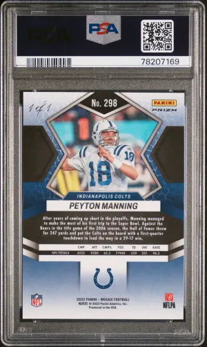 2022 Panini Mosaic Peyton Manning #298 1/1 PSA 10 Indianapolis Colts back