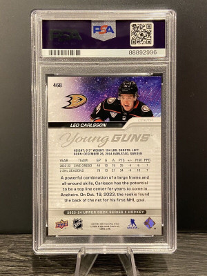 2023-24 Upper Deck Series 2 Rookie Young Guns #468 Leo Carlsson Gem Mint PSA 10 back