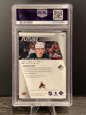 2022-23 SP Authentic Rookie Future Watch Auto Matias Maccelli /999 GEM MINT PSA 10 back